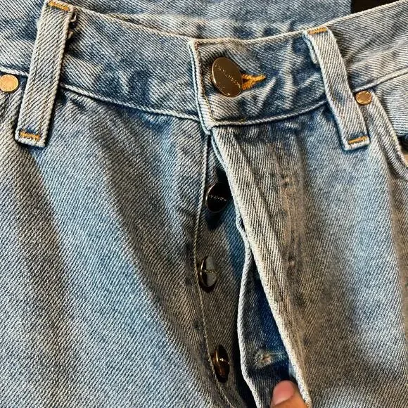 GOLDSIGN Low Slung Crop Jeans‎ Marled Blue Light Wash Button Fly Size 26 Cotton - Picture 3 of 10